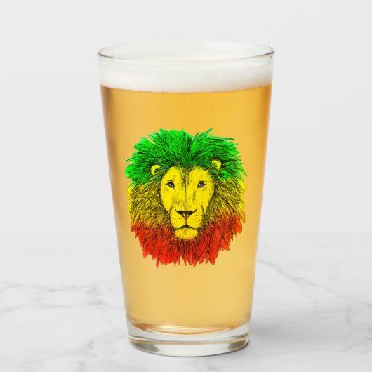 Rasta Löwe rot grün zeichnend Jamaika Glas (Vorne (Gefüllt))