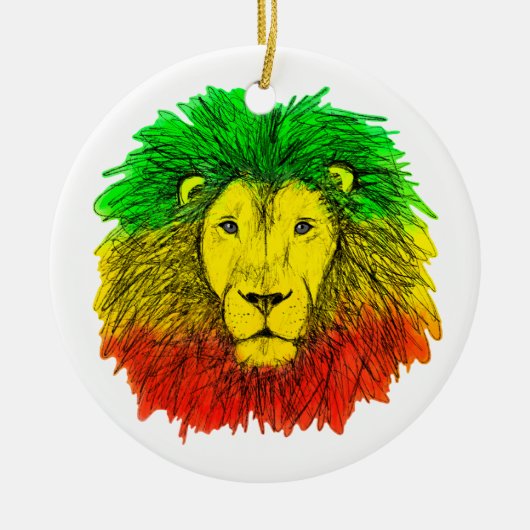 Rasta Löwe rot grün zeichnend Jamaika Keramik Ornament (Vorne)