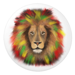Rasta Löwe rot grün zeichnend Jamaika Keramikknauf