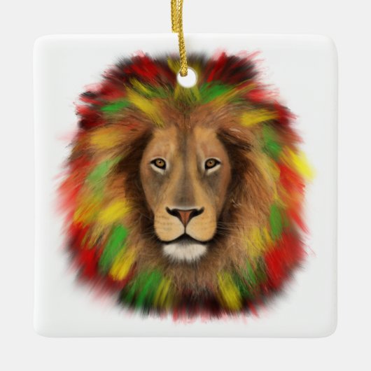 Rasta Löwe rot grün zeichnend Jamaika Keramikornament (Vorderseite)