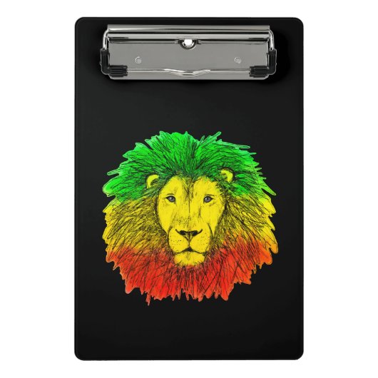 Rasta Löwe rot grün zeichnend Jamaika Mini Klemmbrett (Vorderseite)