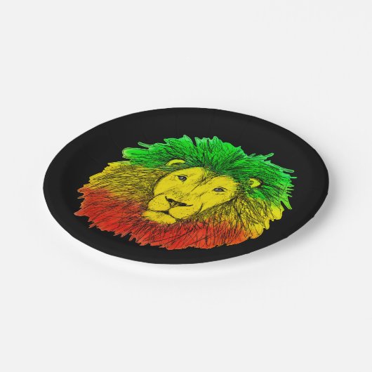 Rasta Löwe rot grün zeichnend Jamaika Pappteller (Schrägansicht)