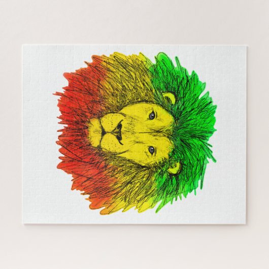 Rasta Löwe rot grün zeichnend Jamaika Puzzle (Horizontal)