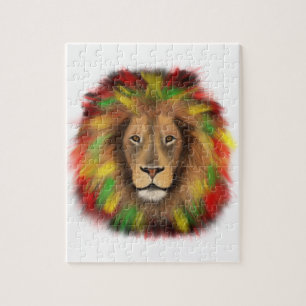 Rasta Löwe rot grün zeichnend Jamaika Puzzle