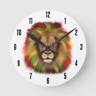 Rasta Löwe rot grün zeichnend Jamaika Runde Wanduhr