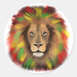 Rasta Löwe rot grün zeichnend Jamaika Runder Aufkleber