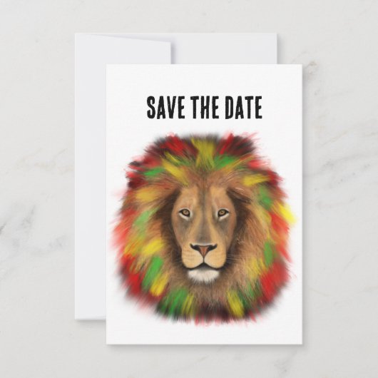 Rasta Löwe rot grün zeichnend Jamaika Save The Date (Vorderseite)
