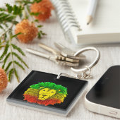 Rasta Löwe rot grün zeichnend Jamaika Schlüsselanhänger (Vorderseite rechts)