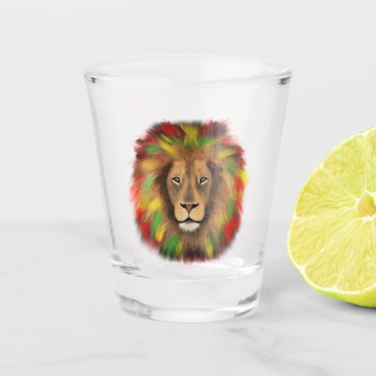 Rasta Löwe rot grün zeichnend Jamaika Schnapsglas (Vorderseite)