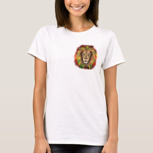 Rasta Löwe rot grün zeichnend Jamaika T-Shirt (Vorderseite)