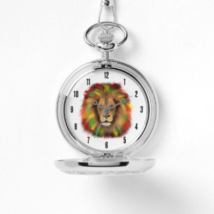 Rasta-Löwenkopf rot gelb grün Zeichnung Jamaika  Armbanduhr