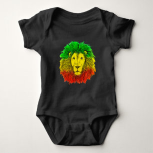 Rasta-Löwenkopf rot gelb grün Zeichnung Jamaika Baby Strampler