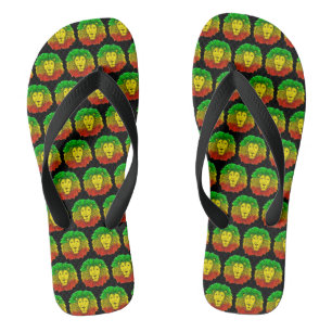 Rasta-Löwenkopf rot gelb grün Zeichnung Jamaika Badesandalen