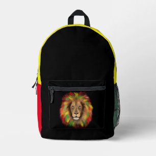 Rasta-Löwenkopf rot gelb grün Zeichnung Jamaika Bedruckter Rucksack