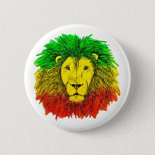 Rasta-Löwenkopf rot gelb grün Zeichnung Jamaika  Button