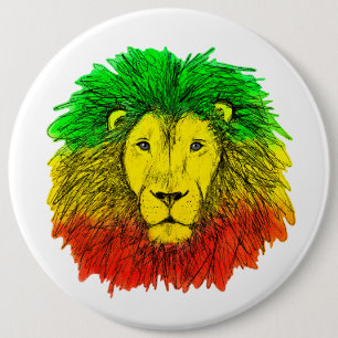 Rasta-Löwenkopf rot gelb grün Zeichnung Jamaika  Button