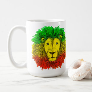 Rasta-Löwenkopf rot gelb grün Zeichnung Jamaika  Kaffeetasse