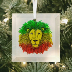Rasta-Löwenkopf rot gelb grün Zeichnung Jamaika Ornament Aus Glas