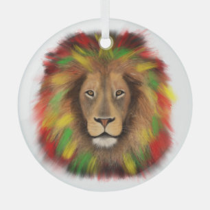 Rasta-Löwenkopf rot gelb grün Zeichnung Jamaika Ornament Aus Glas