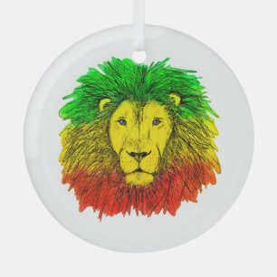 Rasta-Löwenkopf rot gelb grün Zeichnung Jamaika Ornament Aus Glas