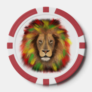 Rasta-Löwenkopf rot gelb grün Zeichnung Jamaika  Pokerchips