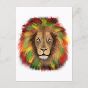 Rasta-Löwenkopf rot gelb grün Zeichnung Jamaika  Postkarte