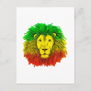 Rasta-Löwenkopf rot gelb grün Zeichnung Jamaika  Postkarte