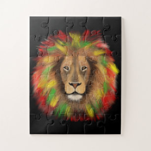 Rasta-Löwenkopf rot gelb grün Zeichnung Jamaika Puzzle
