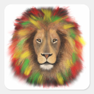 Rasta-Löwenkopf rot gelb grün Zeichnung Jamaika Quadratischer Aufkleber