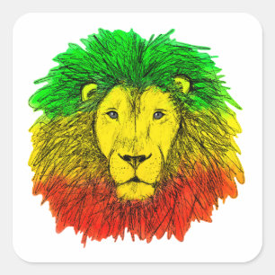 Rasta-Löwenkopf rot gelb grün Zeichnung Jamaika Quadratischer Aufkleber