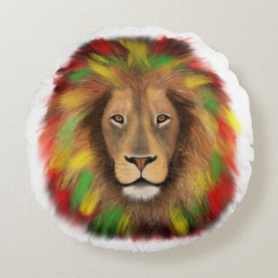 Rasta-Löwenkopf rot gelb grün Zeichnung Jamaika  Rundes Kissen