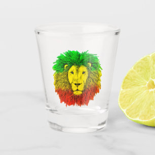 Rasta-Löwenkopf rot gelb grün Zeichnung Jamaika Schnapsglas