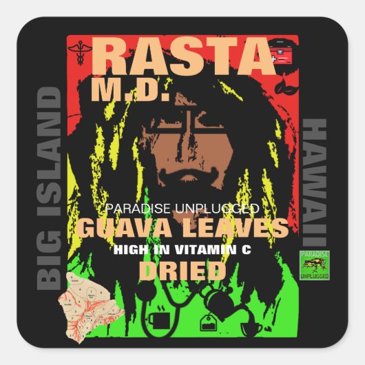 RASTA M.D. DRIED GUAVA BLÄTTER QUADRATISCHER AUFKLEBER (Vorderseite)