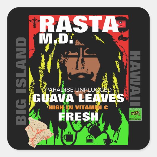 RASTA M.D. FRESH GUAVA BLÄTTER QUADRATISCHER AUFKLEBER (Vorderseite)