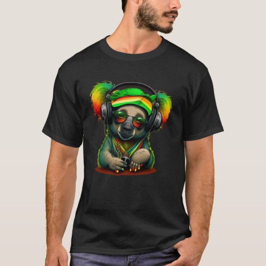 Rasta Reggae Koala Bear Hippie Reggae Music Headph T-Shirt (Vorderseite)