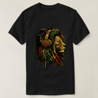 Rasta Reggae Lion With Headphones Art T-Shirt