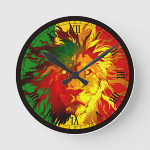 rasta Reggae-Löweflagge Runde Wanduhr