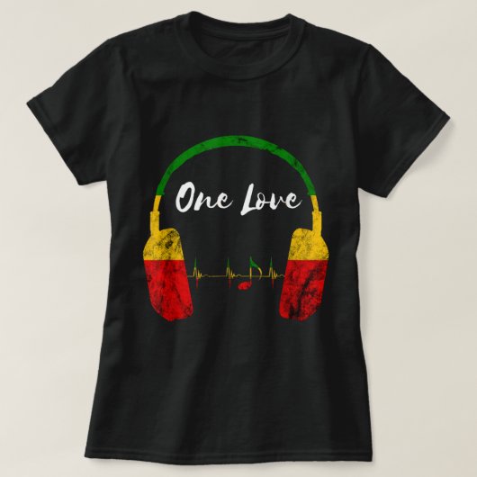 Rasta Reggae Music Headphones Jamaican Pride One L T-Shirt (Design vorne)