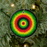 Rasta Reggae Music Tie Dye Bullseye Keramik Ornament<br><div class="desc">Merry Christmas Rasta flag coloured tie-dye patterned ornament. All text on the back is customisable,  so you can add your own names and message. The ideal all year round gift to celebrate your Rasta roots</div>