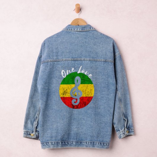 Rasta Reggae Rastafari Roots Musiknote Eine Liebe Jeansjacke (Hangar)