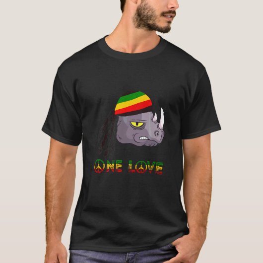Rasta Rhino Reggae Eine Liebe Rastafarian Roots Ja T-Shirt (Vorderseite)