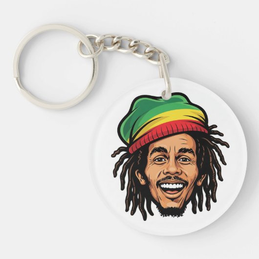 Rasta Roots & Reggae Rhythmen - Ikonischer Bob Mar Schlüsselanhänger (Vorderseite)