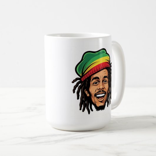 Rasta Roots & Reggae Rhythms - Iconic Bob Marley Kaffeetasse (VorderseiteRechts)