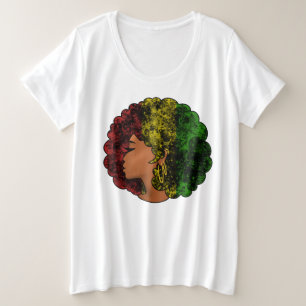 Rasta schwarze Frau Afro Rot Gelb Grün Große Größe T-Shirt