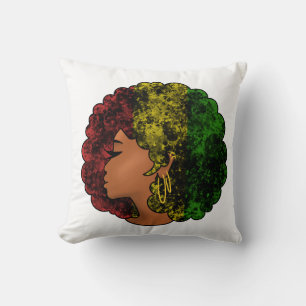 Rasta Schwarze Frau Afro Rot Gelb Grün  Kissen