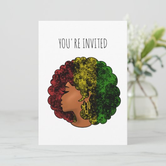 Rasta schwarze Frau in rot-gelb-grün Einladung (Stehend Vorderseite)