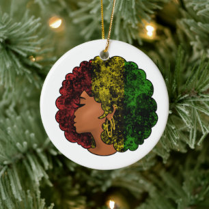 Rasta schwarze Frau in rot-gelb-grün Keramik Ornament