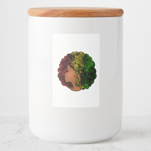 Rasta schwarze Frau in rot-gelb-grün Lebensmitteletikett (Vorderseite)