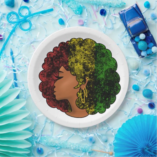 Rasta schwarze Frau in rot-gelb-grün Pappteller (Party)