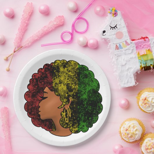 Rasta schwarze Frau in rot-gelb-grün Pappteller (Party)